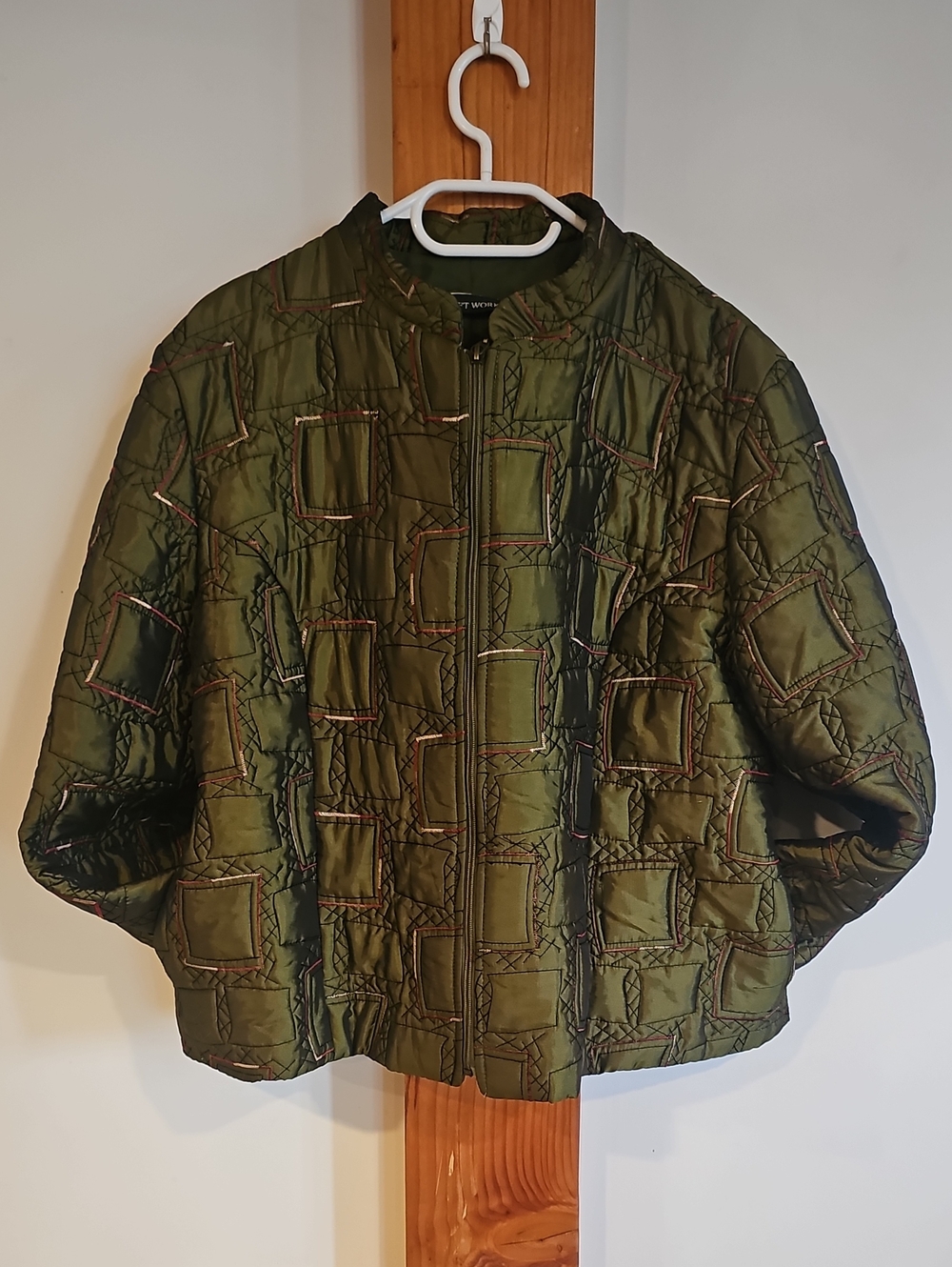 Vintage 90s Olive Green Quilted Patchwork Puffer Jacket